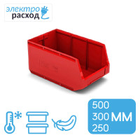 Ящик (контейнер) для склада пластиковый 500х300х250 мм – красный